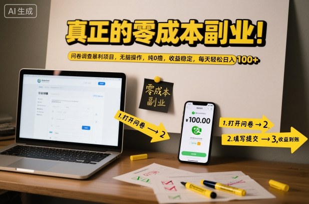 真正的零成本副业！问卷调查暴利项目，无脑操作，纯0撸，收益稳定，每天轻松日入100+【揭秘】-兴雨资源