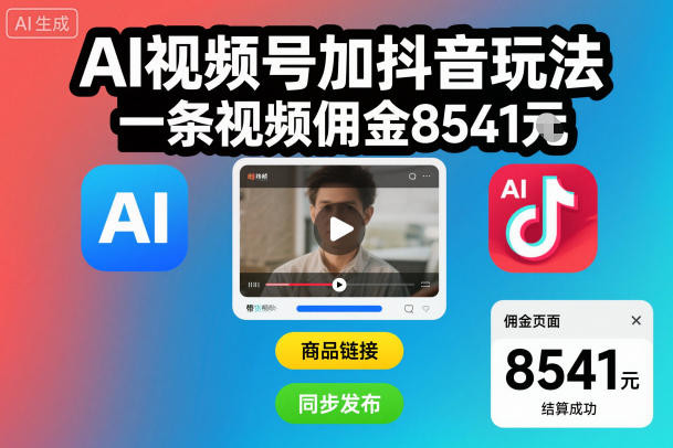 AI视频号加抖音玩法,一条视频佣金8541米-兴雨资源