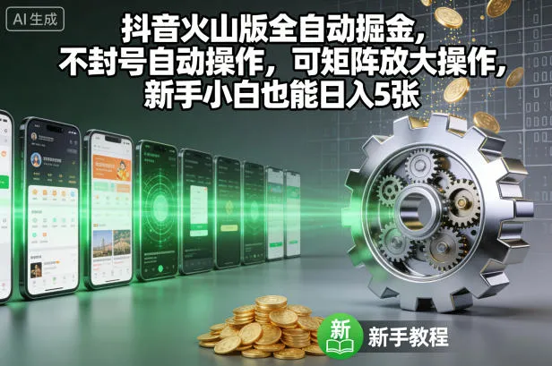 抖音火山版全自动掘金,不封号自动操作,可矩阵放大操作,新手小白也能日入5张-兴雨资源