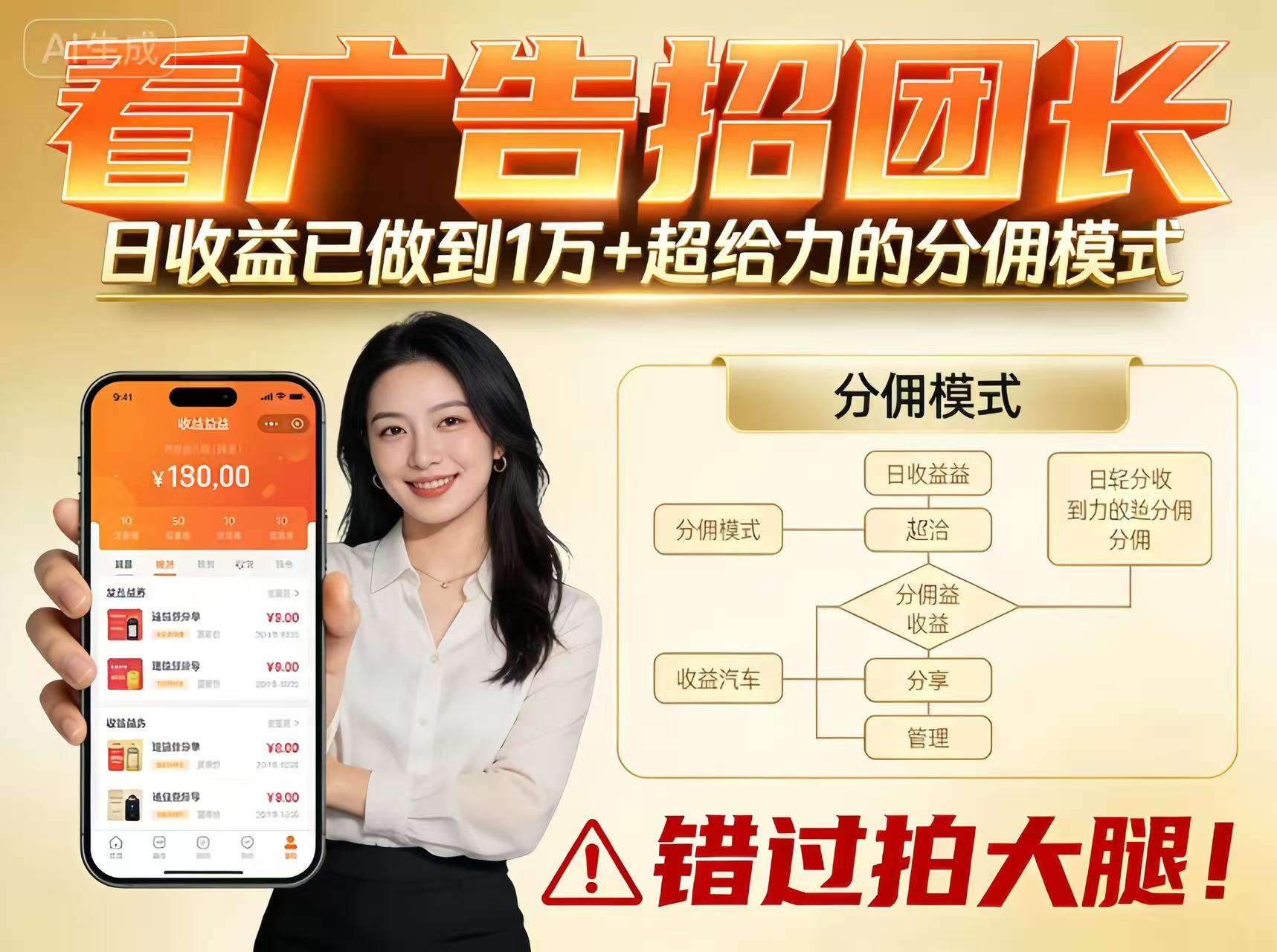 看广告招团长,团队收益已做到日入1万,分佣模式超给力,错过拍大腿-兴雨资源