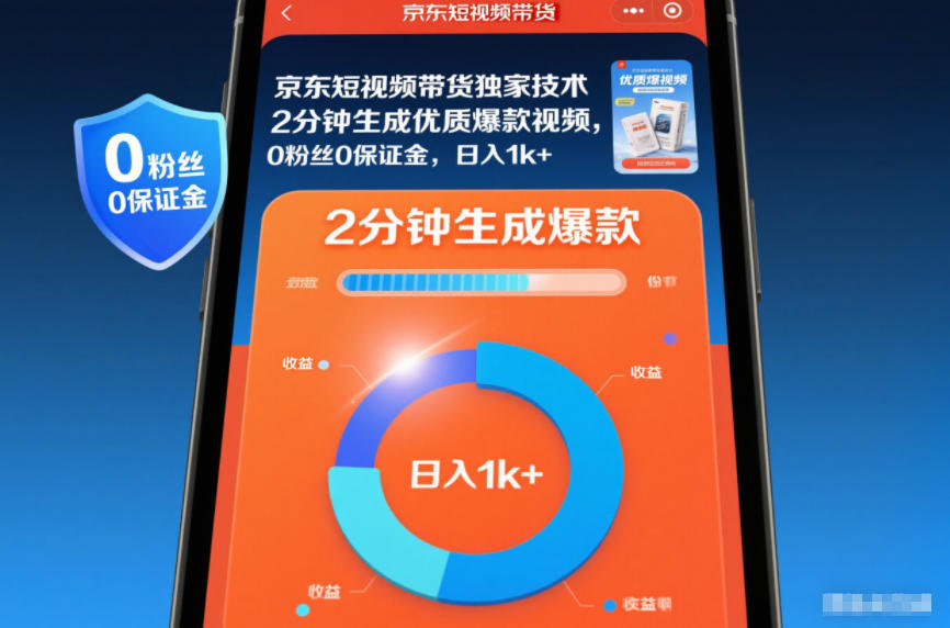 京东短视频带货独家技术，2分钟生成一条优质爆款视频，0粉丝0保证金，日入1k+【揭秘】-兴雨资源