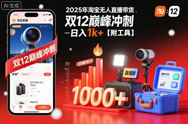 2025年淘宝无人直播带货，冲刺双12，日入1k+【附工具】-兴雨资源