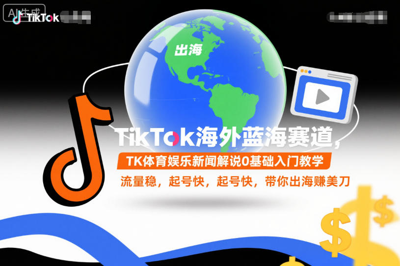 TikTok海外蓝海赛道,TK体育娱乐新闻解说0基础入门教学,流量稳,起号快,带你出海賺美刀-兴雨资源